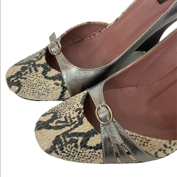 Prague ENVY Leather Snake Print and Metallic Silver D’Orsay Wedge Heels 8.5B - Picture 10 of 12